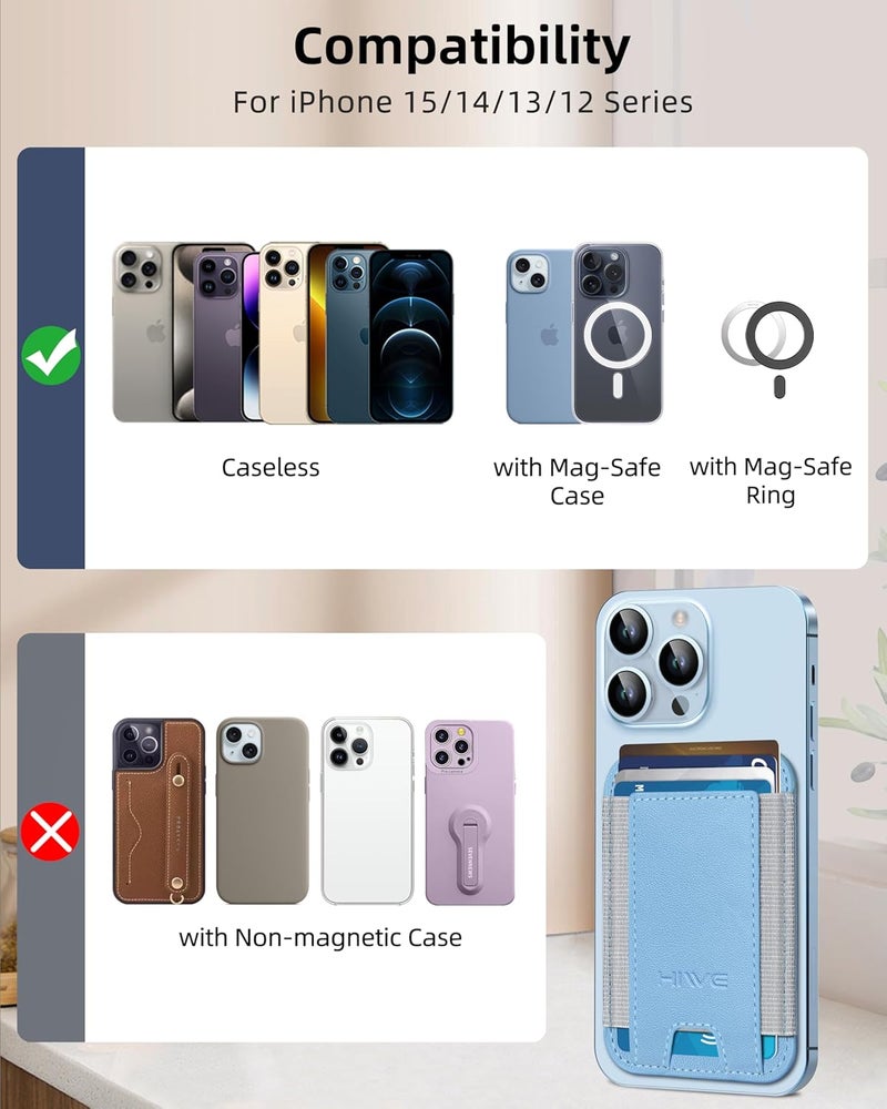 HiWe for MagSafe Wallet, Strongest Magnetic Wallet for iPhone 17/16/15/14/13/12 Series, 7 Cards Holder, Leather Minimalist Slim RFID, 1 Slot, Sky Blue - Image 5
